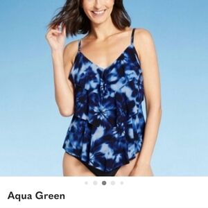 Aqua Green Blue Tie-Dye Ruffled Tankini Swim  Size LARGE